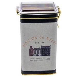 Caja Metálica Rectangular de 75x100x190 mm con Cierre de Alambre de 1.3L, Tapa Transparente, Diseño Vintage Inspirado en Café con Textura de Lino, Reciclable - Product Image 2