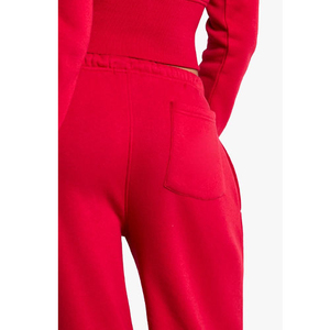 Survêtement rouge à capuche pour femmes, manches longues, couleur unie, coupe ample décontractée avec poches latérales, fermeture à cordon, vêtements d'automne - Product Image 4