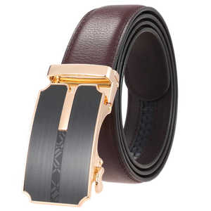 Men's Genuine Leather Automatic <b>Belt</b> Brown Cow Hide Alloy Buckle <b>Vintage</b> Durable One Piece Molding - Product Image 4
