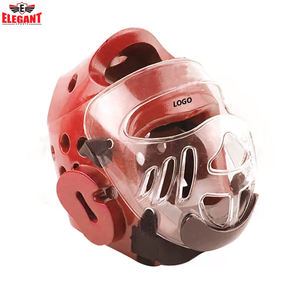 เทควันโดที่มีคุณภาพสูงสีดำสีแดงและสีฟ้าจุ่มโฟมป้องกันศีรษะเคลือบหนัง PU สำหรับผู้ชายป้องกันศีรษะด้วยกีฬาที่สง่างาม - Product Image 2