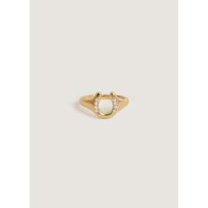 Anillo de sello con diseño de herradura de diamante, diamantes creados en laboratorio, incrustación sencilla de gemas de resina, estilo hip-hop moderno, chapado en oro rosa y rodio - Product Image 1