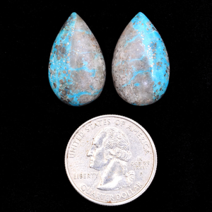 Paire de cabochons en turquoise naturelle d'Arizona, forme poire lisse, 33x14mm, pierres semi-précieuses, pour la création de bijoux - Product Image 2