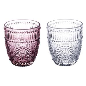Set di 2 Bicchieri d'Acqua Siviglia Sibilla 330ml in Vetro Trasparente e Color Prugna - Product Image 1