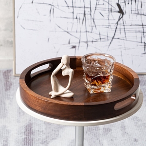 Juego de bandejas de madera hechas a mano en caoba profunda con forma redonda única y nuevo aspecto de diseño elegante para uso doméstico y en la cocina - Product Image 2