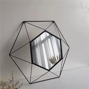 优雅的哑光黑色几何形状金属框镜子，用于客厅和浴室装饰