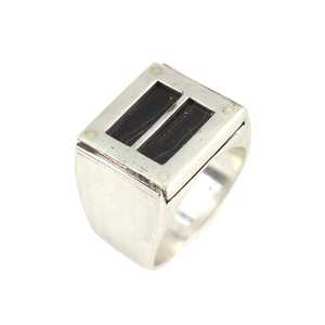 925 Sterling Silver Rectangular Men's <b>Ring</b> Natural Onyx Stone Bezel Setting Rhodium Plated Geometric Pattern for Everyday Wear - Product Image 4