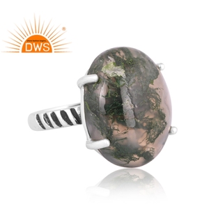 Dernières tendances Bague empilable en argent sterling fin Agate mousse naturelle Pierre précieuse Fabricant de bijoux personnalisés - Product Image 3