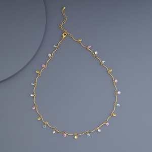 Trendy <b>Fashion</b> Women's Short Layered <b>Necklace</b> with Gold Polish Zinc Alloy Zircon Stones Water Drop Shape 180346 - Product Image 1