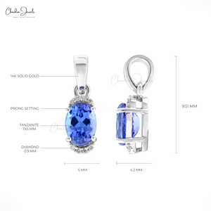 Produit très vendu, pendentif minimaliste en tanzanite ovale de 7x5 mm, pierre précieuse, or véritable 14 carats, demi-sertissage, pendentif délicat, sans MOQ - Product Image 2