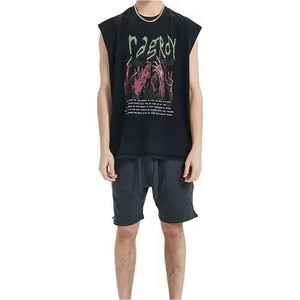 Camiseta sin mangas de gran tamaño para gimnasio, ropa de calle, corte personalizado, sin mangas, de punto, estilo callejero, cuello en V, Spandex/algodón, camiseta para hombre - Product Image 1