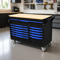 Armoire à outils roulante robuste noire et verte OEM à douze tiroirs avec plateau en bois pour garage et atelier