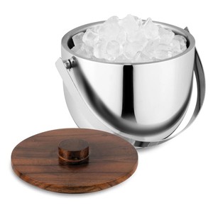Cubo de Hielo Premium de Acero Inoxidable con Tapa de Madera, Doble Pared Aislada, Asa de Transporte, Mantiene el Hielo Frío para Fiestas en Casa o en Bares - Product Image 2