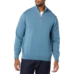 Sweat-shirt à demi-fermeture éclair sportif personnalisé pour hommes col montant manches tombantes confortable coupe décontractée respirant uni coton polyester - Product Image 2