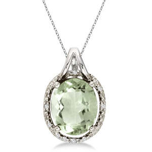 Collier pendentif en or blanc 14 carats avec améthyste verte ovale de 3,00 carats et diamant, collier élégant en améthyste verte ovale et diamant - Product Image 1