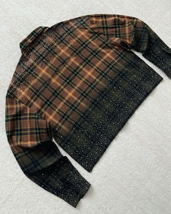 Men's Eco-Friendly T-Shirts Oversize Flannel <b>Tops</b> with Custom Logo, <b>Sparkly</b> Check & Crystal Heat Transfer - Product Image 1