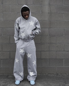 ชุดเซ็ตเสื้อฮู้ดซิปสีเทา กางเกงขายาวทรงหลวม สไตล์ลำลองสำหรับผู้ชาย ชุดลำลองสองชิ้น เสื้อผ้าผู้ชาย กำลังเป็นที่นิยม - Product Image 1