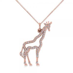 Diamond <b>Giraffe</b> Pendant <b>Necklace</b> with 0.26ct Diamonds 14k Rose Gold-Pendants & Charms - Product Image 1