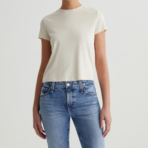 Crop Crewneck <b>Tee</b> for Women Short Sleeve OEM Service <b>White</b> Vintage Effortless Everyday Top Eco-Friendly Cotton T Shirts Women - Product Image 1