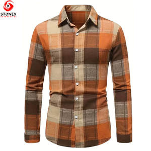 Chemise en flanelle à manches longues pour homme personnalisable Nouvelle conception décontractée à carreaux ample de l'usine Chemises en flanelle respirantes tricotées - Product Image 1