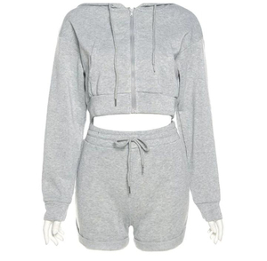 Sudadera con capucha para mujer Conjunto corto Logotipo personalizado Elegante conjunto de dos piezas Venta al por mayor Loungewear OEM Supply - Product Image 5