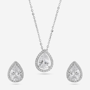 92.5 Silver Fine Jewelry Set with Chain Pendant and <b>Earrings</b> Emerald Cut Zircon Gold Plated-for Wedding or Party 188213 - Product Image 5