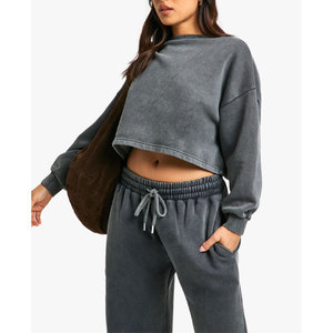 Conjunto de 2 piezas de forro polar de algodón para mujer, conjunto de chándal de gran tamaño para mujer, Conjunto de jogging transpirable con hombros caídos - Product Image 6