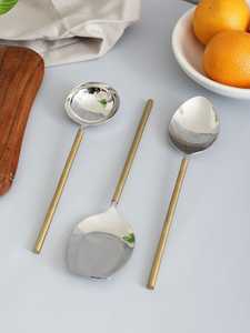 Utensilios de cocina indios Cubiertos Vajilla con mango dorado de metal Cubiertos Cuchara para servir de acero inoxidable Vajilla de acero con espejo - Product Image 3