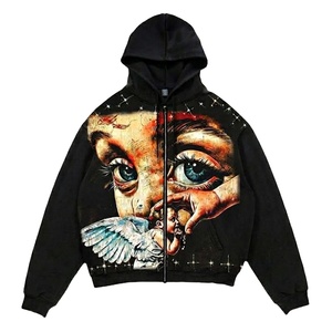 Sudadera con capucha y cremallera Glory Custom Oversized Acid Wash 100% algodón con estampado gráfico DTG, tela de alto gramaje para ropa urbana unisex. - Product Image 1