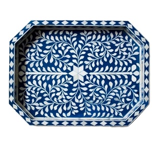 Plateau de service en incrustation de nacre fait main pour la décoration intérieure Plateau rectangulaire élégant en incrustation de nacre pour le thé et les collations - Product Image 3