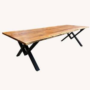 Offre Spéciale Amérique du Sud Noyer Forme Naturelle Dessus de table Bois d'acacia Live Edge Restaurant Bois et Fer Jambe Salle à manger Grande table - Product Image 2