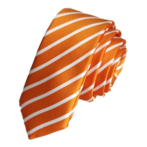 Exve Exclusive Orange and <b>White</b> Striped Jacquard Woven Slim Fashion <b>Tie</b> From Turkey - Product Image 2