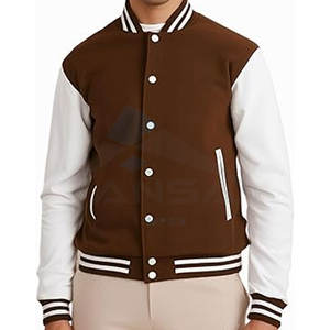 Chaqueta Universitaria Clásica para Hombre con Mangas de Cuero y Cuerpo de Mezcla de Lana, Ajuste Ajustable, Construcción Ligera y Cálida, Color Marrón - Product Image 3