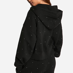 Sweat-shirt à capuche pour femme, coupe ample, respirant, avec strass sur le devant, en polyester/coton - Product Image 2