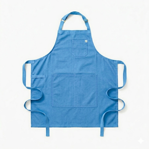 Blue Bib <b>Apron</b> with Pockets Canvas Woven Heavy Duty Reusable Machine Washable Daily Use Cooking Simple Style - Product Image 1