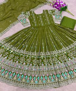 ชุดราตรียาวมีขอบปักสีส้มสวยดีไซน์ล่าสุดสำหรับผู้หญิงอินเดียเสื้อผ้าชาติพันธุ์ - Product Image 6