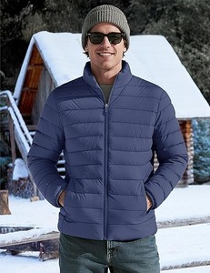 Wholesale Mens Hooded <b>Padded</b> Winter Jacket Windproof Puffer Coat with Zipper and Front Logo - Product Image 3