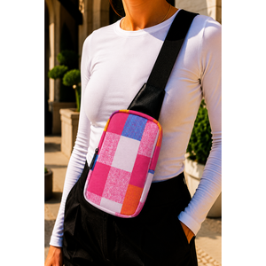 Bolso Bandolera con Cremallera y Estampado Rosa-Blanco, Accesorio de Moda Elegante - Product Image 1