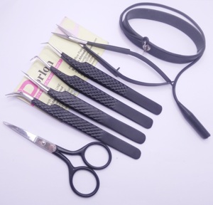 Outils de beauté de cils noirs ciseaux à ressort en acier inoxydable pince à épiler bande de protection ciseaux de beauté pince à cils diamantée - Product Image 2