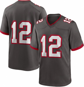 Maillot de football gris foncé personnalisé avec des numéros rouges et blancs, col en V, tissu en maille respirant, vêtements de sport d'équipe - Product Image 1