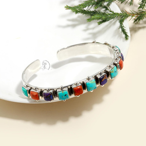 Beau bracelet en pierre précieuse de corail éponge turquoise en cuivre violet/vert 925 cadeaux de fêtes faits à la main en argent sterling massif - Product Image 3