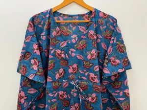 Hecho a mano de verano Floral Rosa algodón Kaftan Maxi vestido Casual hasta el suelo batas con cintura Natural para playa cubierta ropa de dormir - Product Image 2