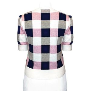SS24 Custom Women's Casual Summer Fashionable Rhapsody <b>Check</b> Stitches Short Front Thin 100% Combed Cotton Anti-Wrinkle 12GG - Product Image 2