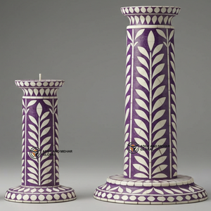 Proveedor indio ofrece portavelas con incrustaciones de hueso púrpura hecho a mano, candelabro decorativo con patrón Floral - Product Image 2