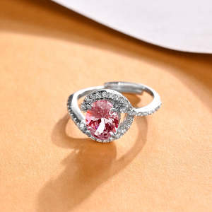 CLARA Bague Solitaire Géométrique Romantique en Argent Sterling 925 pour Homme, Taille Ajustable, avec Morganite Rose Malin et Platine - Product Image 2