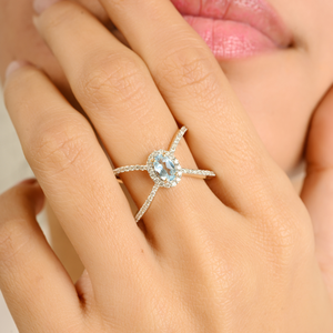 Joyería fina al por mayor para mujer, Topacio Azul y Diamante, anillo entrecruzado de oro amarillo auténtico de 14 quilates, joyería única para bodas en forma de X - Product Image 4