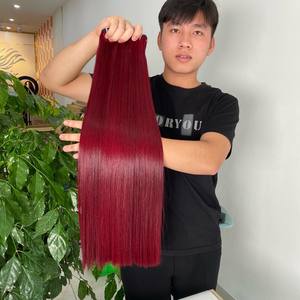Color Borgoña Real Humano Doble Máquina Trama Personalizado Color Remy Virgen Extensiones de cabello humano indio - Product Image 2