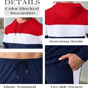 Vêtements de sport décontractés pour hommes-Ensemble deux pièces-Pantalon à capuche-Survêtement à capuche de couleur unie pour homme, 100% coton - Product Image 6