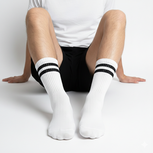 Calcetines personalizables antideslizantes para mujer, calcetines transpirables de punto de algodón Spandex a rayas de otoño hasta el tobillo, logotipo personalizado - Product Image 5