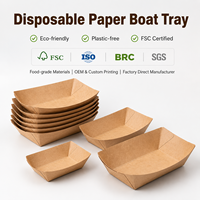 Barquette en papier kraft en forme de bateau avec dessus ouvert pour service de hot-dogs, personnalisation du logo disponible