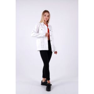 Chaqueta y abrigo de mezclilla con adornos de diamantes de imitación para mujer - Product Image 4